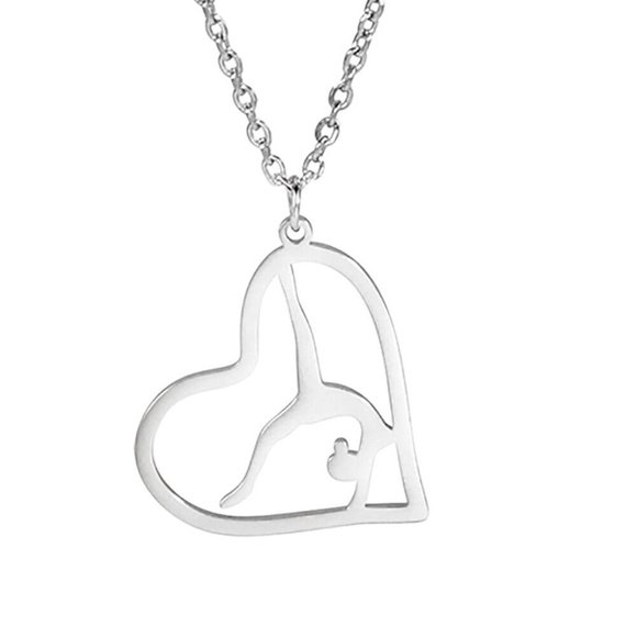 Silver Gymnastics Girl‎ Heart Necklace, Great Gifts - Dancer, Dancing Rhythmic - Picture 6 of 6